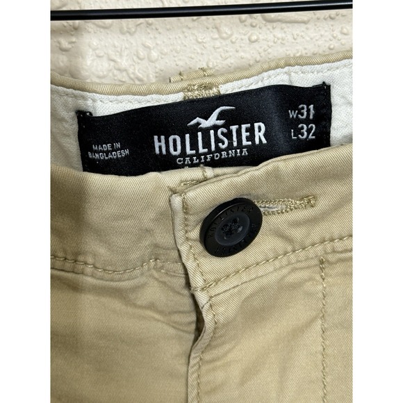 Hollister Chino Pants Mens 31x32 Khaki Slim Straight Stretch Casual Pockets - Picture 2 of 4